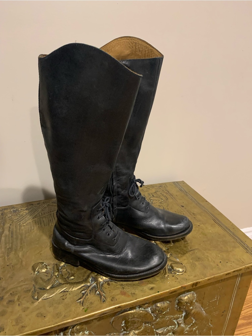 Women’s Black Leather Lace-Up Tall Boots